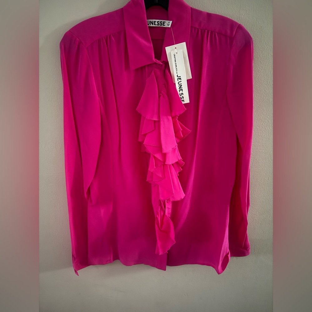 NWT Jeunesse Jeanne Silk Ruffle Silk Fushia Blouse Top, XS